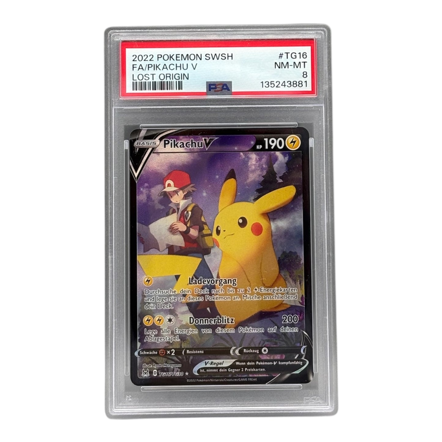 Pokemon Schwert & Schild Pikachu V TG16 Verlorener Ursprung PSA8 (deutsch)