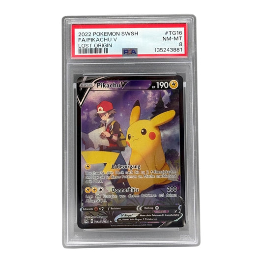 Pokemon Schwert & Schild Pikachu V TG16 Verlorener Ursprung PSA8 (deutsch)
